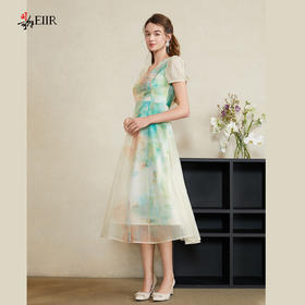 司歌水墨印花渐变网纱弹力短袖连衣裙A911250X