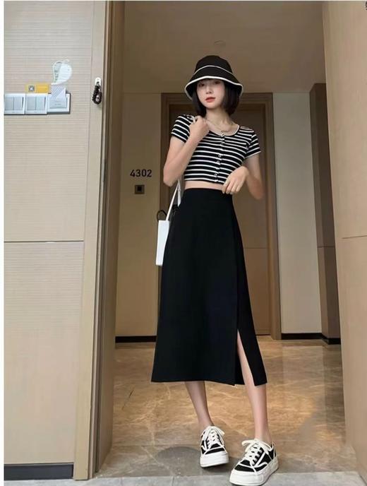 【MYBL】807垂感侧开叉后松紧腰超显瘦西装裙-喜出 商品图3