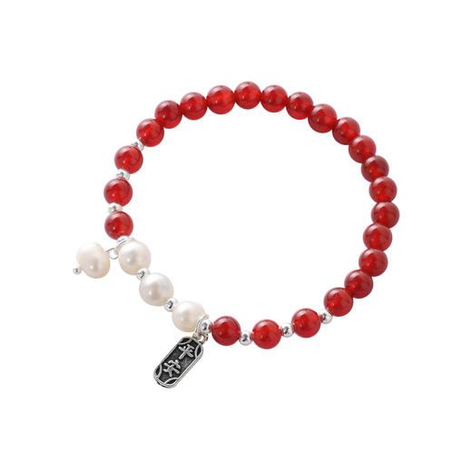 【国风系列】三彩2025新款酒红玛瑙手串手链女平安牌坠饰珍珠优雅 商品图2