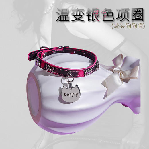 魅灵温变 银色骨头黑变红狗狗牌项圈 项圈+牵引 商品图3