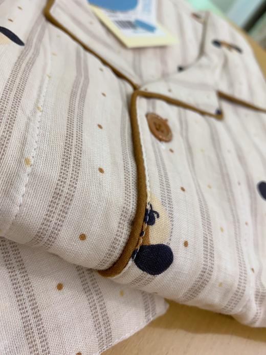 松植屋夏季男女同款情侣款快乐小狗全棉水洗短袖中裤套装100%纯棉双层纱睡衣家居服 商品图4