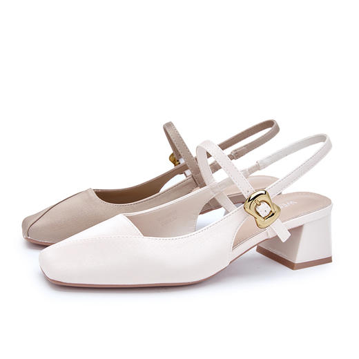 西遇粗跟单鞋女新款秋季法式气质后空包头凉鞋玛丽珍高跟鞋V1756996 商品图4