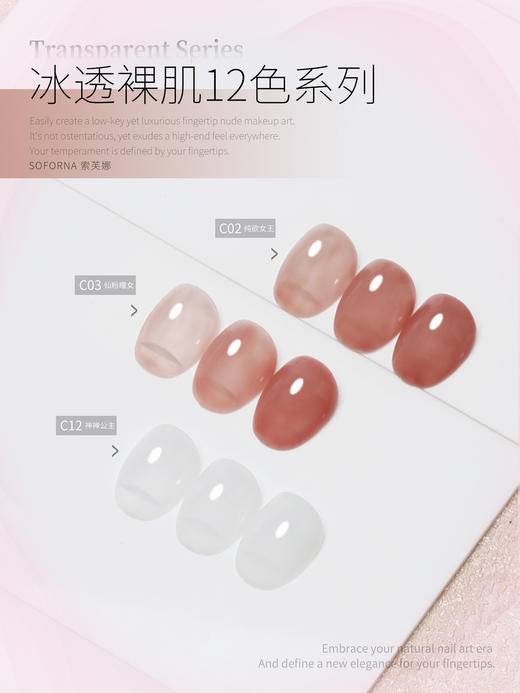 冰透裸肌12色透色套装 SOFORNA 索芙娜  新款春夏奶茶玉脂果冻透粉色美甲专用 商品图1