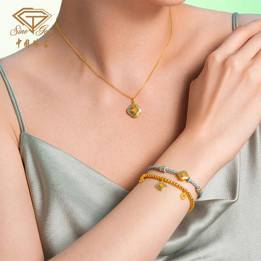 「只此青绿」黄金四合如意转运珠 古法金编织绳手链送女友 商品图3