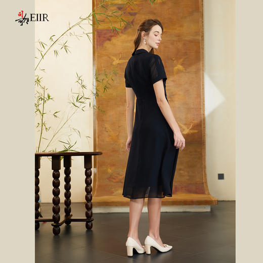 司歌雪纺拼色压褶连衣裙V领短袖夏职业端庄A911287X 商品图3