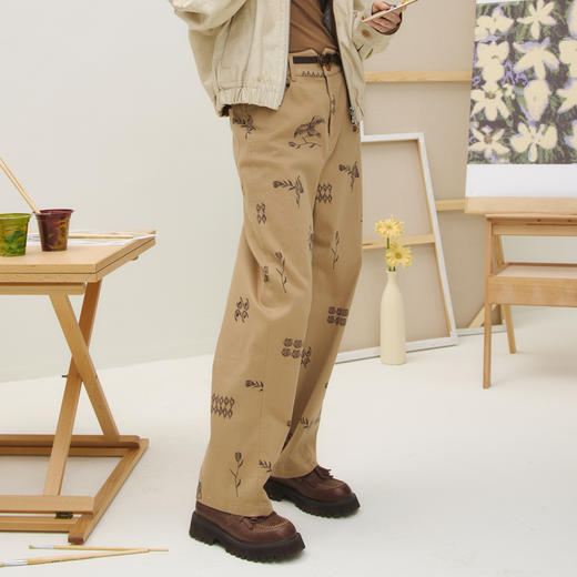 谜底萝卜裤女2025秋季新品棉弹亲肤手绘印花休闲九分裤253MK1178 商品图1