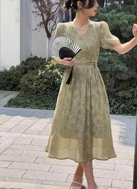 七夕福利-NO退【MYBL】8881腰部盘扣暗花长款连衣裙-喜出