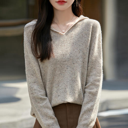 100%羊毛 点子纱羊毛衫，连帽款 商品图3