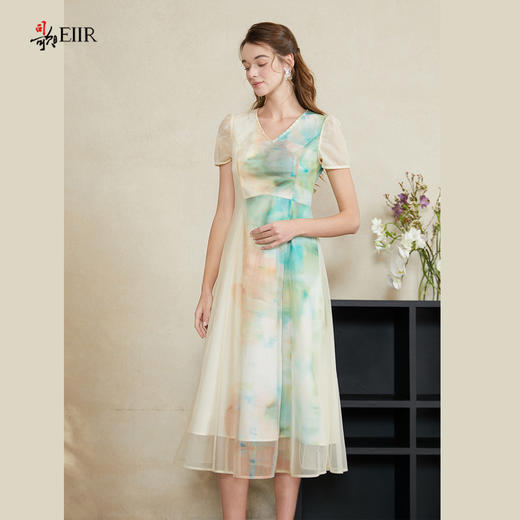 司歌水墨印花渐变网纱弹力短袖连衣裙A911250X 商品图2