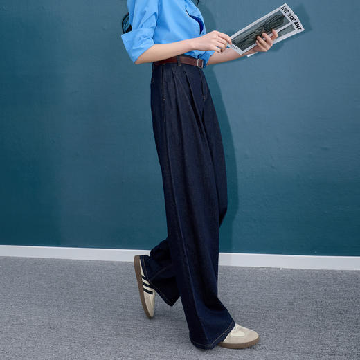 【防褪色牛仔】三彩2025秋季新款复古休闲裤宽松阔腿裤长裤S 商品图3