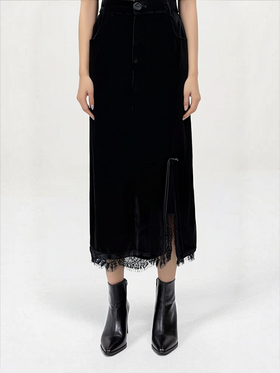 【MYBL】89010丝绒侧开叉半裙-喜出