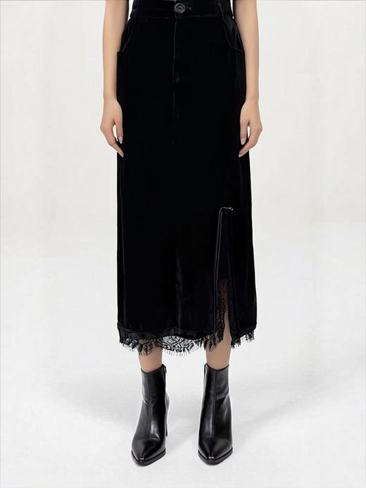 【MYBL】89010丝绒侧开叉半裙-喜出 商品图0