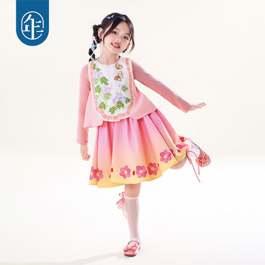 年衣童装女童针织连衣裙2025年秋季新款儿童裙子儿童大裙摆表演服花鼓隆咚连衣裙 商品图0