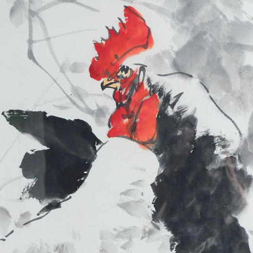 陈永锵《其乐融融》国画原作69CM*69CM 手绘宣纸四尺斗方鸡[含框] 商品图4