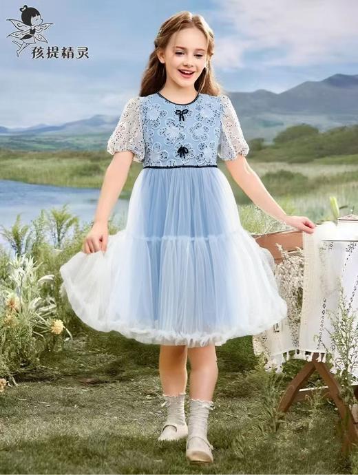 【孩提精灵】2001立体花朵重工亮片淡蓝公主裙（内衬100%棉不扎）-喜出 商品图1