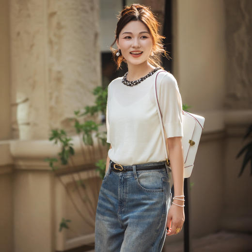 【林栖设计小店】【手工串珠】（现货）（正反两面穿）绵羊毛套头毛衣2025早秋新款T恤上衣女G1953321 商品图1