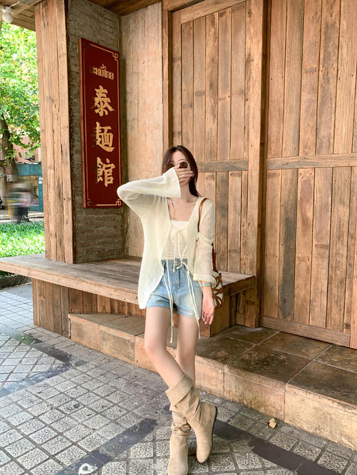 <曾小咸推荐>韩系系带百搭简约镂空针织开衫 日常149.99 立减70 秒杀79.99！ 商品图7