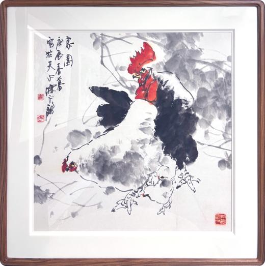 陈永锵《其乐融融》国画原作69CM*69CM 手绘宣纸四尺斗方鸡[含框] 商品图1