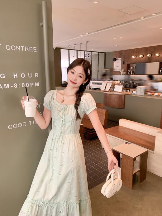 【折后再享2件88折】现货秒杀！微信打折价！绿色镂空花朵连衣裙 日常229.99 立减100 秒杀129.99！ 商品图9