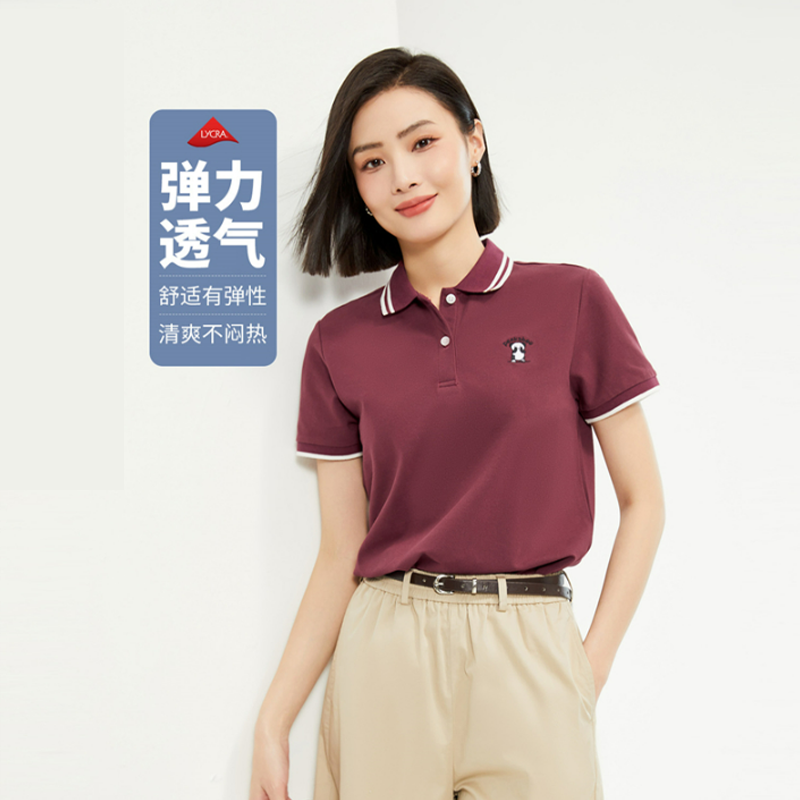 佐丹奴25年新款女装熊猫刺绣针织弹力珠地布短袖POLO13313206