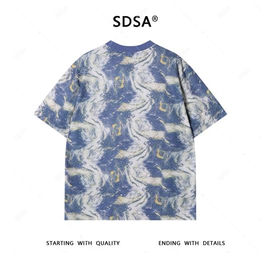 T4388SDSA夏季新款男士痞帅潮牌撞色水波纹设计圆领短袖T恤宽松休闲 商品图5