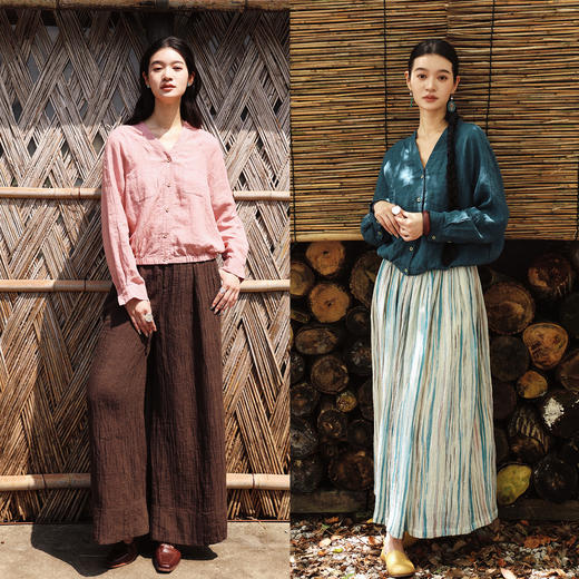 绽放485朵/【大山的褶皱】进口酵磨洗色织亚麻V领收下摆短外套女 商品图2