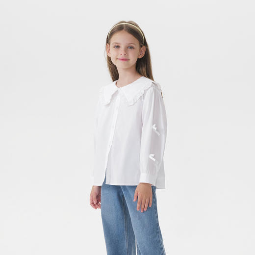 马克珍妮女童花边娃娃领蝴蝶结衬衫儿童衬衣2025年秋装新款551671 商品图1