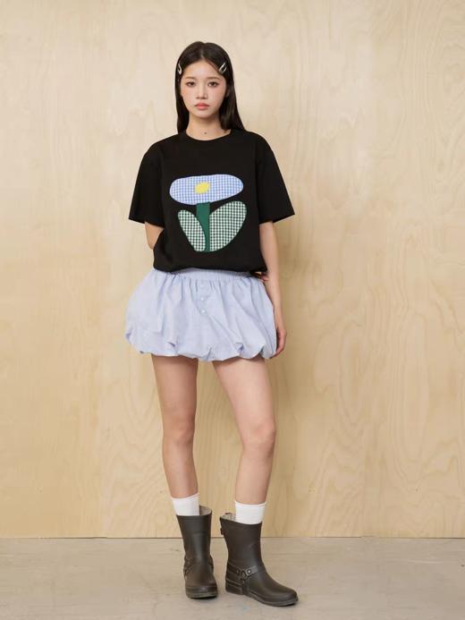 MoodLikeMe/MTX2549/格纹花朵贴布绣短袖T恤 商品图4