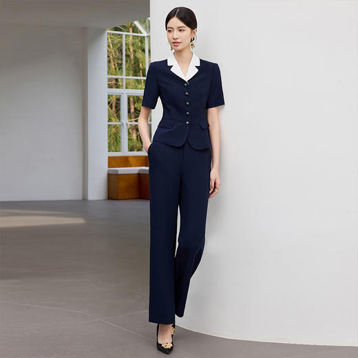 IWY/高级感拼接领西装套装女夏季藏青色商务通勤前台接待职业装25CP792 商品图2
