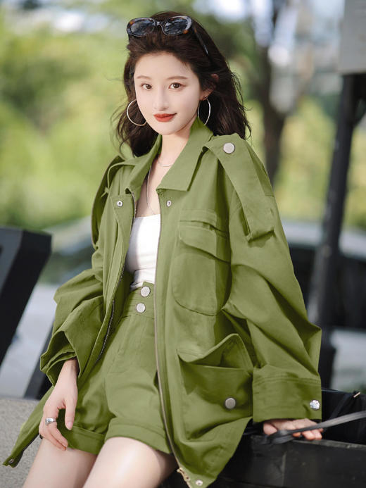 会员福利【明星私服】拉夏贝尔/La Chapelle翻领后背印花大口袋工装长袖外套女新款秋季 商品图7