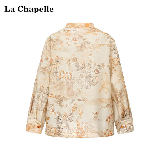 天猫同步【凉感、丝滑】拉夏贝尔/La Chapelle新中式立领印花盘扣长袖衬衫秋季新款★ 商品图2