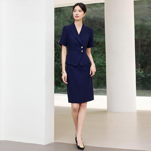 IWY/藏青色西装连衣裙女夏季短袖售楼部接待工作服假两件职业裙25Q799 商品图3