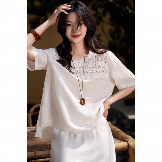 FXA 2583 重工蕾丝圆领短袖 商品图7