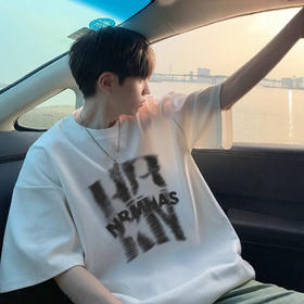 【GZ】无忧购美式晕影字母印花痞帅宽松圆领短袖T恤F266（截单后3-5天发货)