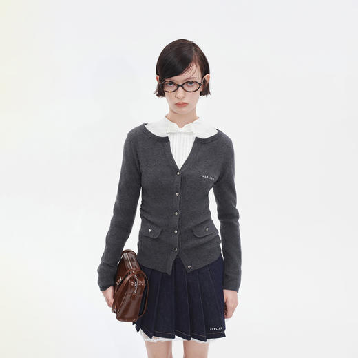 HERLIAN2025年秋季新品女士针织开衫腰部褶皱收腰设计一字肩外套 商品图3