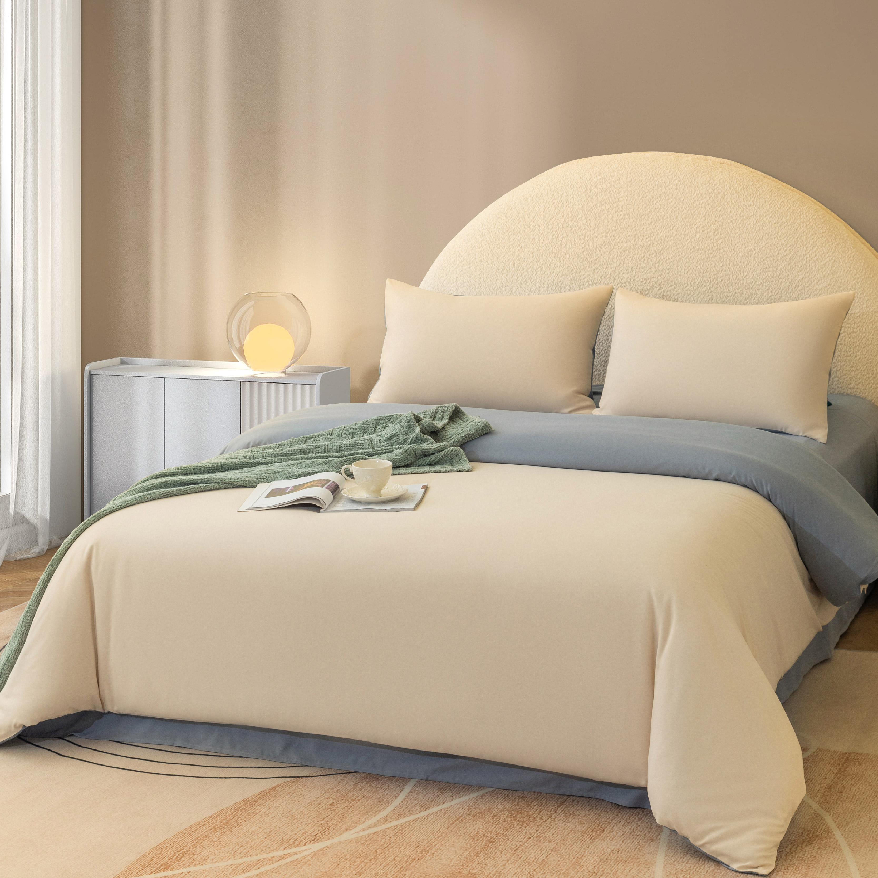 罗孚 柔丝磨毛素影云梦四件套 杏仁奶白（此款较薄介意勿拍）