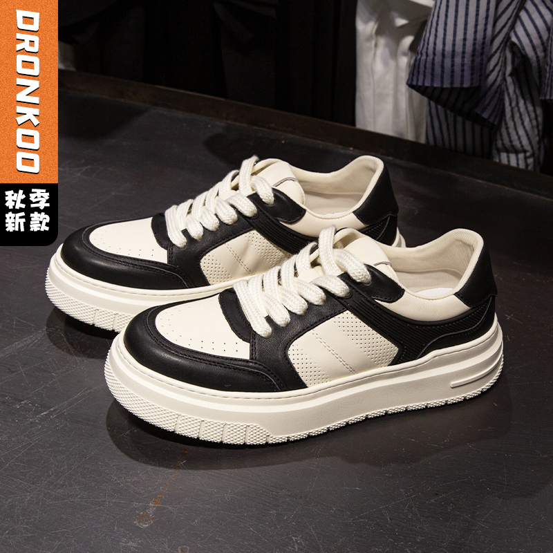 DRONKOO 2025 系带黑白熊猫配色低帮板鞋