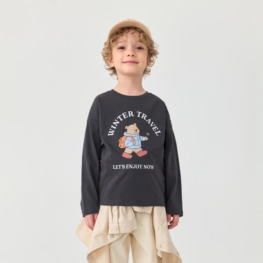 马克珍妮男童亲肤骑行小熊长袖T恤 宝宝纯棉上衣秋装新品551125 商品图1