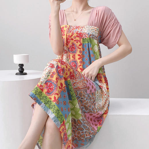 MZS1756法式睡裙女夏短袖棉绸宽松大码可外穿家居服套装夏天睡衣复古长裙 商品图0