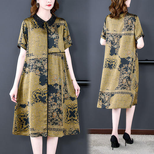 PDD5862阔太太中年妈妈装连衣裙女2025夏新款洋气A字裙 商品图3