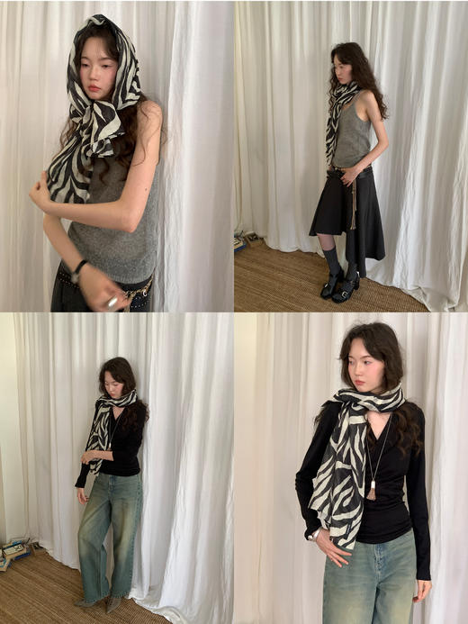 【8/6新品】素舶薄款轻薄斑马纹印花围巾方巾 商品图4