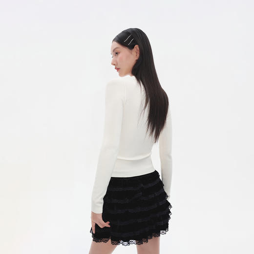 HERLIAN2025年秋季新品女士格纹拼接蝴蝶结设计针织打底衫 商品图3