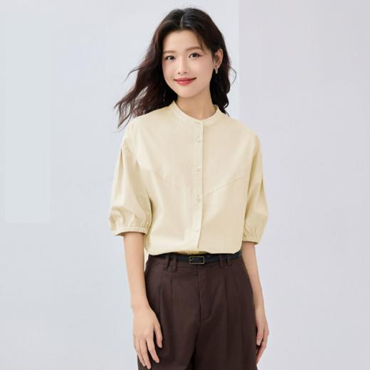 佐丹奴25年新款女装纯棉府绸小立领破骨泡泡中袖梭织衬衫13345311 商品图2