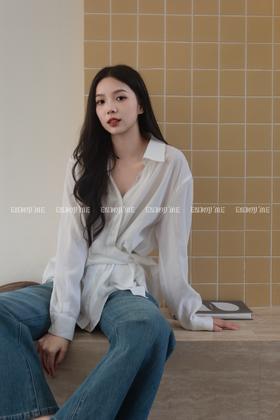 【门店同款】ENJOY秋季“谧色花颂”气质绑带衬衫 164343165
