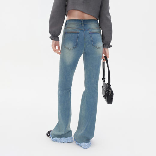 HERLIAN2025年秋季新品女士裤脚拼接设计中腰微喇牛仔裤 商品图3