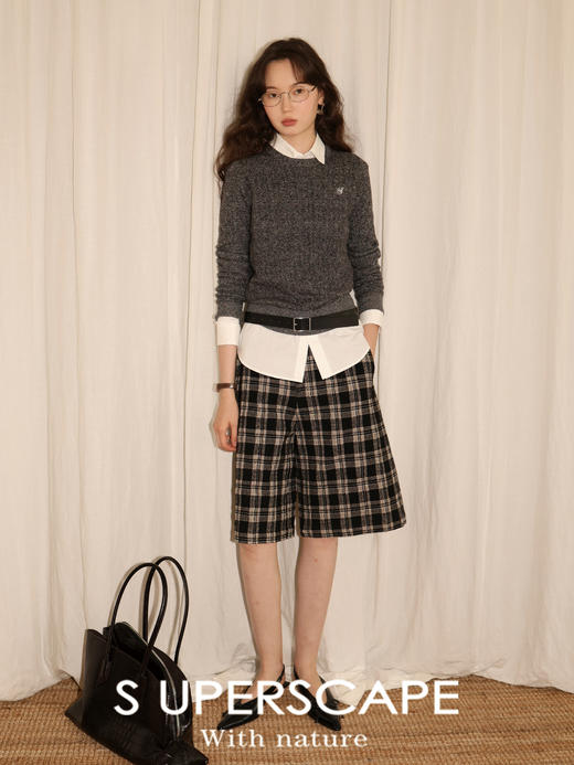 【8/6新品】素舶经典美丽诺羊毛智性圆领撞色刺绣绞花针织套衫 商品图3