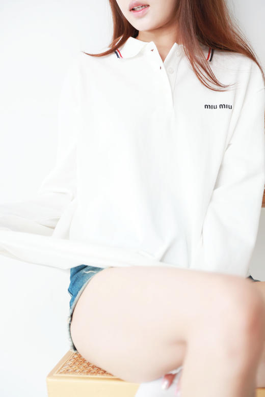 小香风刺绣polo衫，条纹复古长袖。胸口小标翻领长袖PoloC080158 商品图7