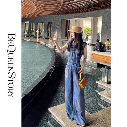 【孤品样衣，不退不换】【深海派对】2025春装欧若风时髦烫钻翻领小坎袖连体裤 商品图4