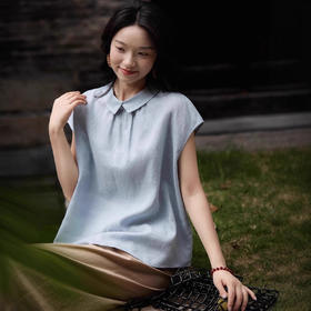 气质简约通勤纯色娃娃领小衫设计感时尚别致无袖衬衫女2025夏新款