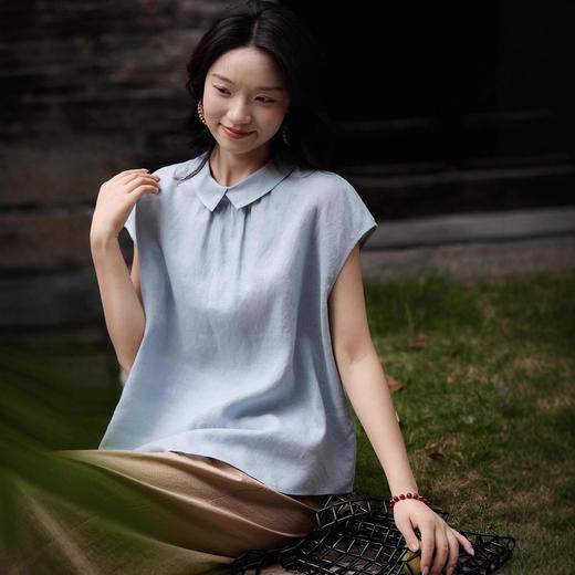 气质简约通勤纯色娃娃领小衫设计感时尚别致无袖衬衫女2025夏新款 商品图0